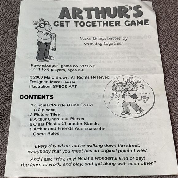Arthur’s Get Together Game By Ravensburger 2000 Marc Brown Puzzle Board Game - Picture 9 of 12